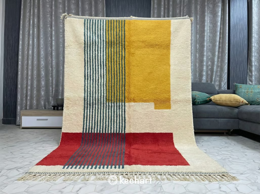 Custom Beni Ourain Rug - Made to Order Cream, Saffron & Blue Wool