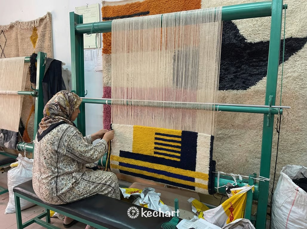 Custom Beni Ourain Rug - Handwoven Wool, Night Sky & Sunflower Diamonds