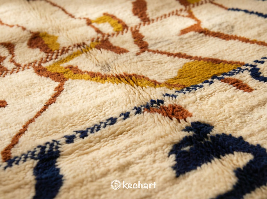 Custom Beni Ourain Rug - Handwoven Moroccan Wool in Rust, Navy & Cream