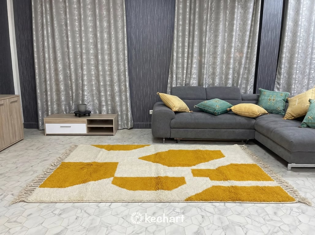 Custom Beni Ourain Rug - Handwoven Cream and Saffron Diamond Wool Rug