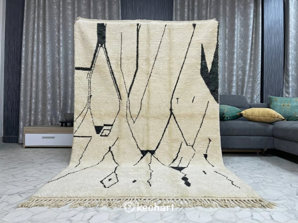 Custom Beni Ourain Rug - Made to Order Cream & Charcoal Wool Moroccan Carpet