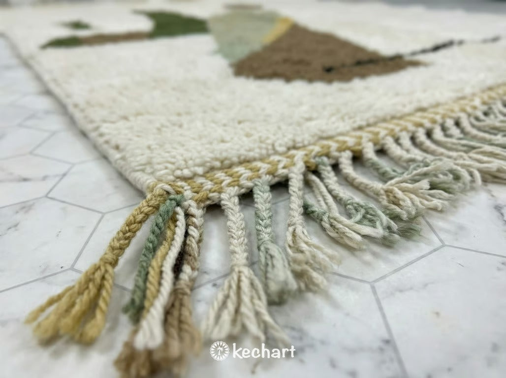 Custom Beni Ourain Rug - Olive & Sage Geometric Wool