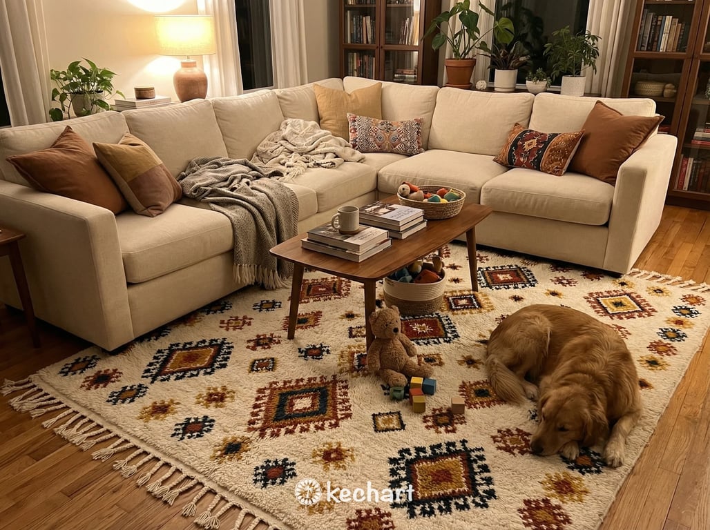 Custom Beni Ourain Wool Rug - Made to Order - Rust, Cream & Navy Tribal Design