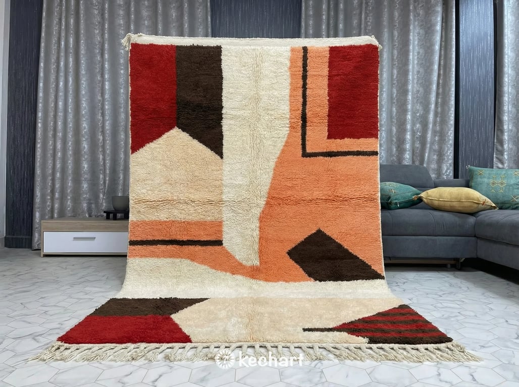 Custom Beni Ourain Rug - Made to Order Moroccan Wool Rug in Crimson & Cream