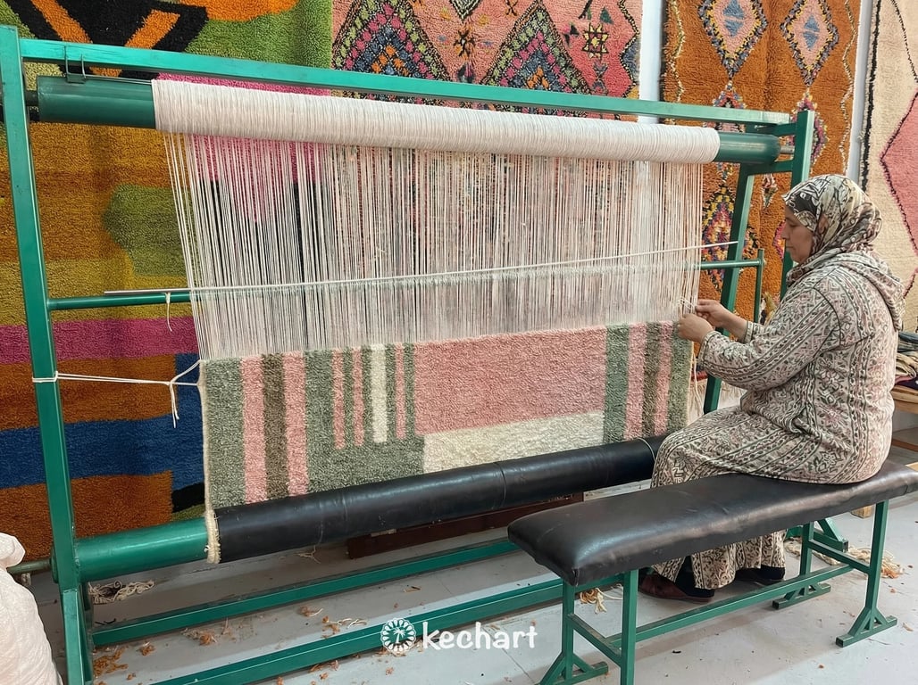 Custom Beni Ourain Rug - Made to Order Moroccan Wool, Sage & Pink Geometric