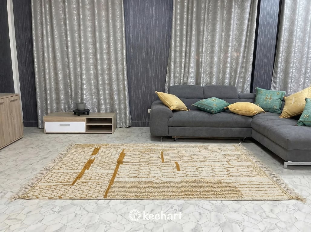 Custom Beni Ourain Rug - Handwoven Moroccan Wool Rug in Cream & Desert Sun