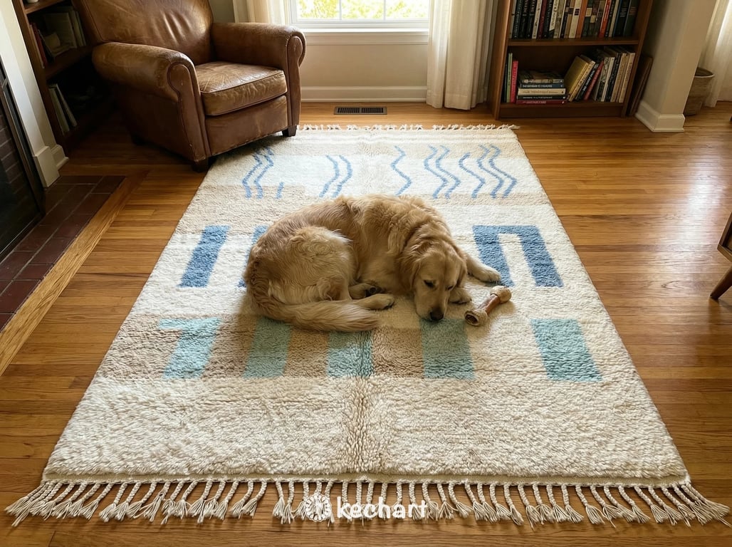 Custom Beni Ourain Wool Rug - Made to Order Dusty Blue & Aqua Haze Diamond Pattern
