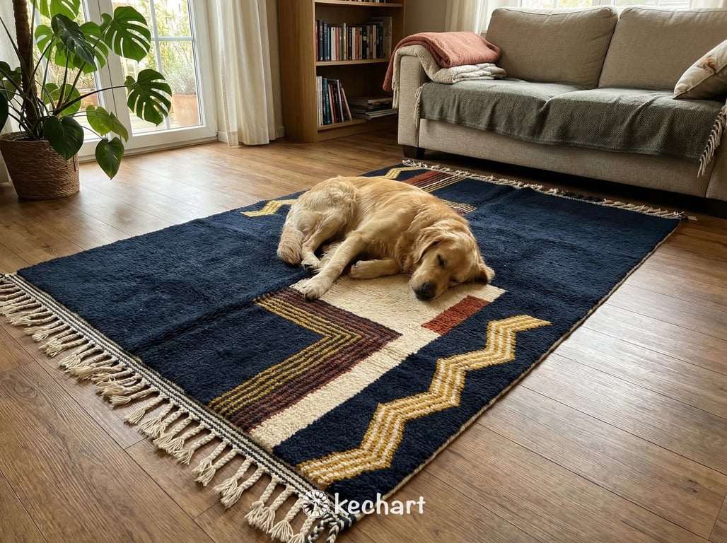 Custom Size Beni Ourain Rug - Handwoven Moroccan Wool in Rust & Cream Geometric