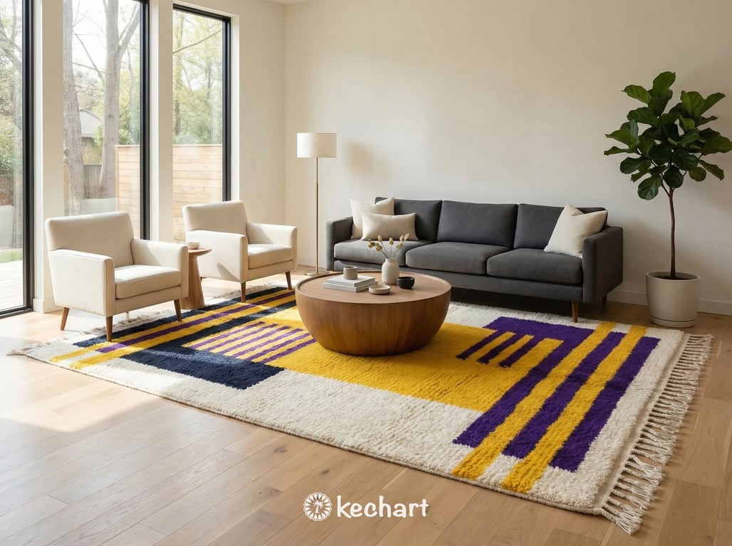 A custom runner-sized Beni Ourain rug in a stylish entryway, providing a warm welcome with its thick wool construction and bold geometric patterns against wood floors.