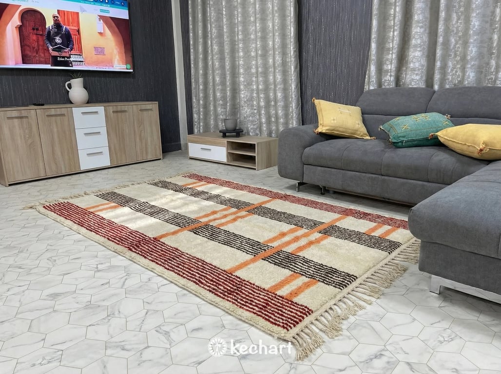 Custom Beni Ourain Rug - Handmade Moroccan Wool in Crimson, Orange & Cream