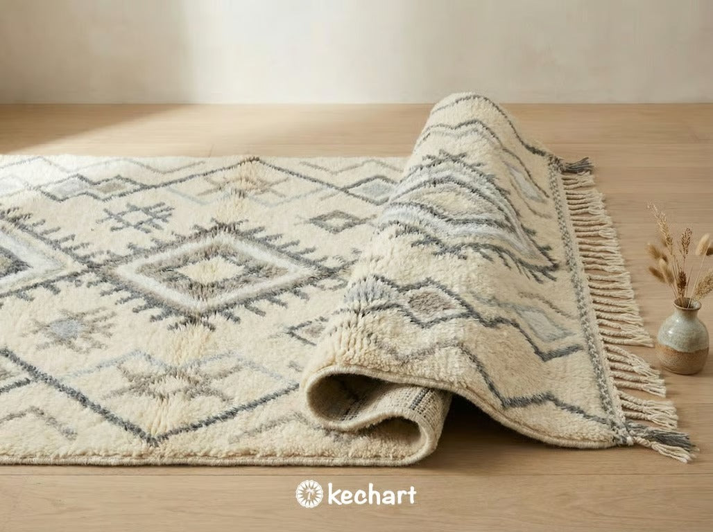 Handwoven Beni Ourain Rug Custom Sizes - Grey & White Mountain Chevron Wool