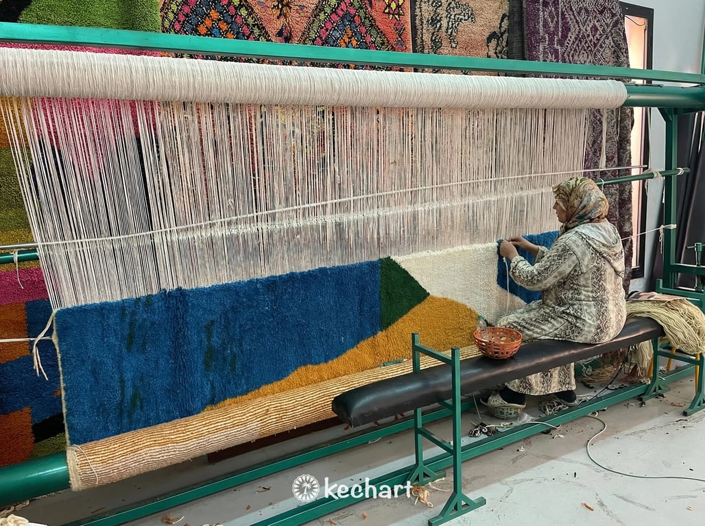 Custom Beni Ourain Moroccan Rug - Handwoven Wool in Blue, Gold & Green