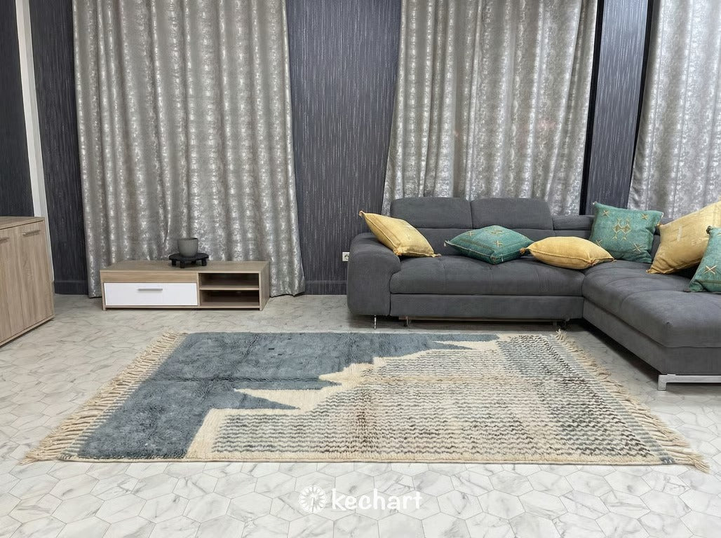 Custom Beni Ourain Rug - Made to Order Moroccan Wool Rug Cream & Blue Grey