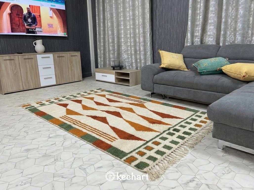 Custom Size Beni Ourain Rug - Handwoven Moroccan Wool in Rust & Earth Tones