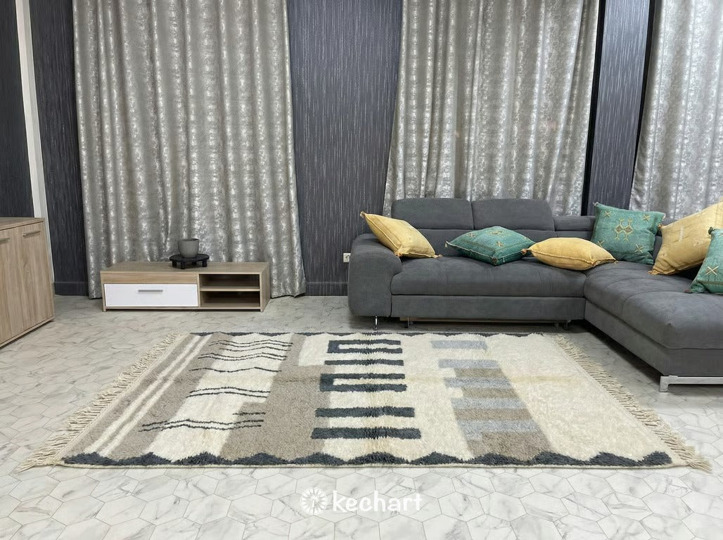 Custom Beni Ourain Rug - Handwoven Grey & White Geometric Moroccan Wool