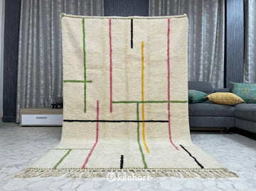 Close-up detail shot showing the thick wool pile and handwoven craftsmanship of the vibrant geometric diamond pattern on a custom Moroccan rug.