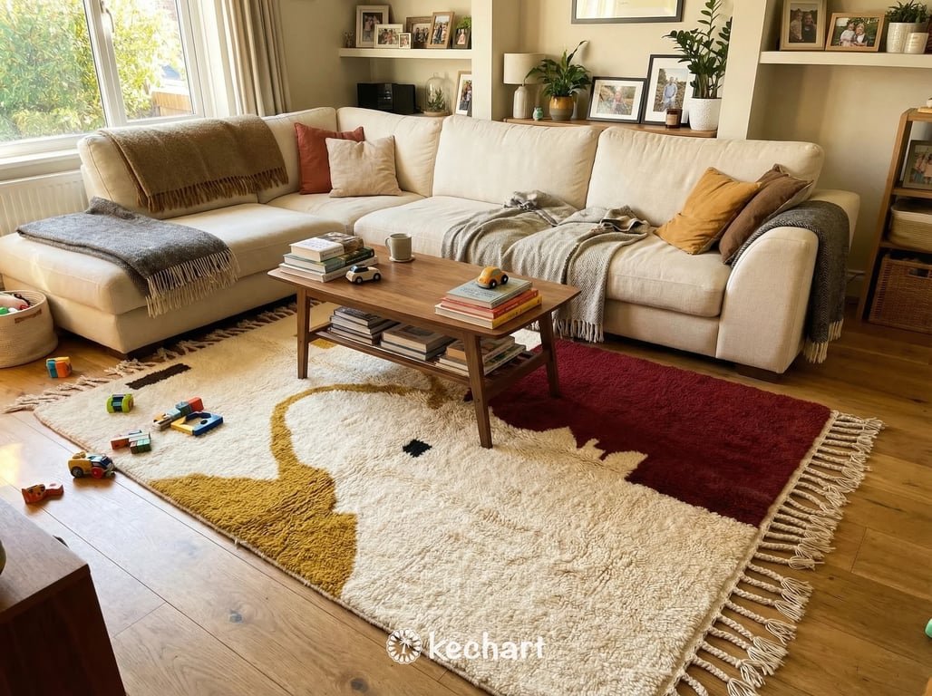 Custom Size Beni Ourain Rug - Handwoven Geometric Wool, Earth Tones & Red