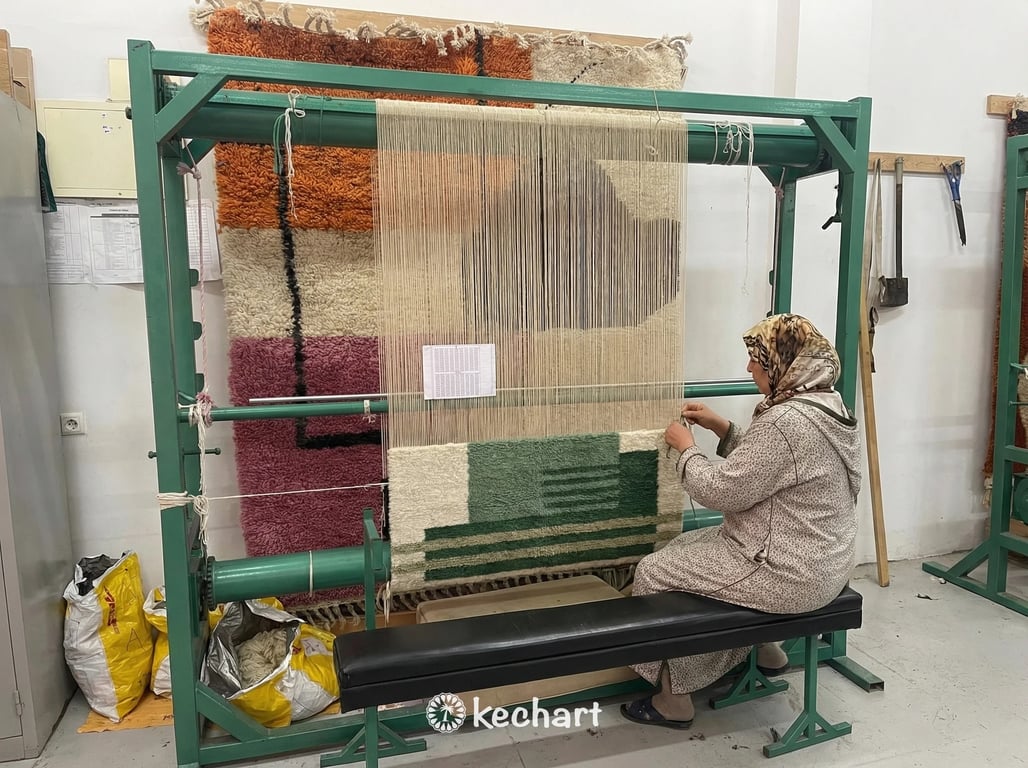 Custom Beni Ourain Rug - Plush Green Geometric Diamond Wool Rug, Made to Order