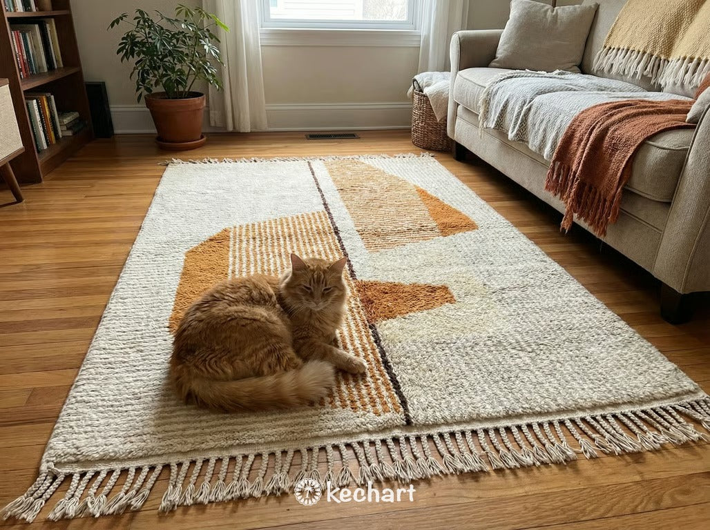 Custom Beni Ourain Rug - Handwoven Moroccan Wool in Warm Gold & Toffee Tones