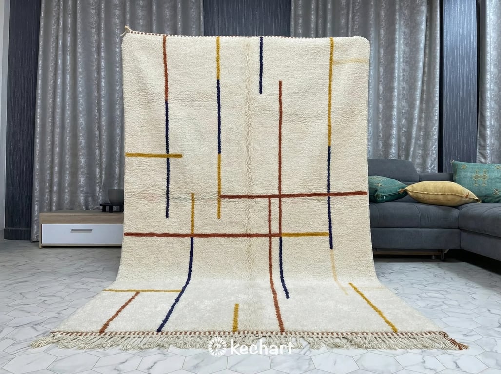 Custom Beni Ourain Rug - Made to Order Geometric Wool Rug in Rust & Cream