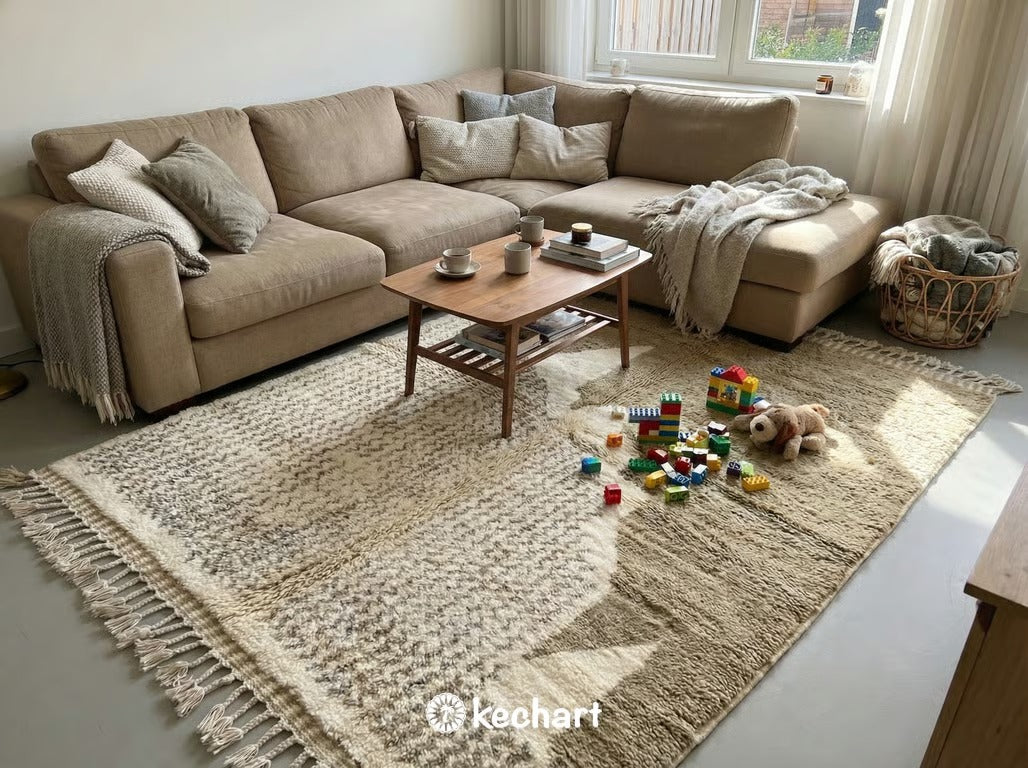 Custom Beni Ourain Rug - Handwoven Cream & Khaki Wool - Made to Order