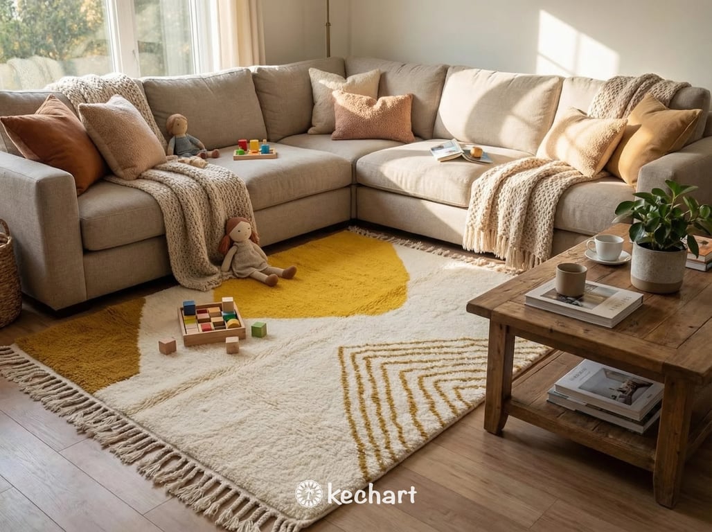 Custom Size Beni Ourain Rug - Handwoven Moroccan Wool, Cream & Sunflower