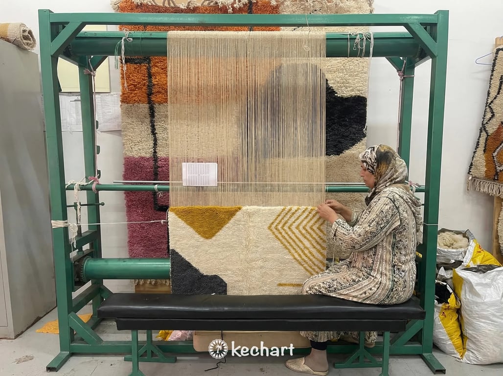 Handwoven Custom Beni Ourain Rug - Natural Cream & Curry Yellow Wool