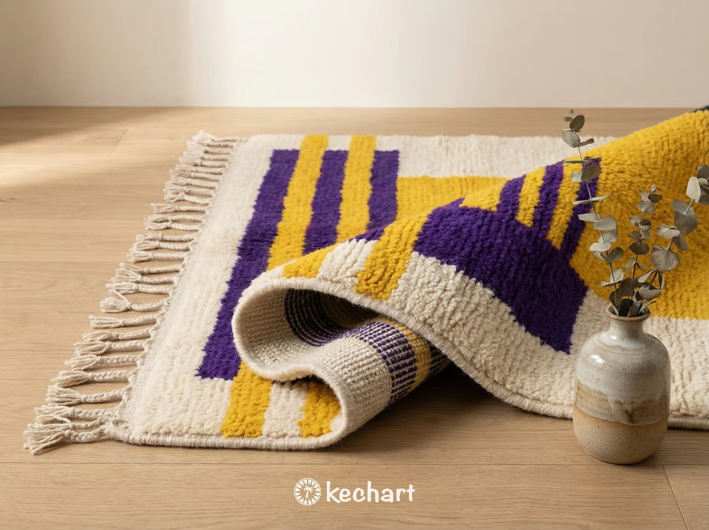 Custom Beni Ourain Rug - Handwoven Wool, Night Sky & Sunflower Diamonds