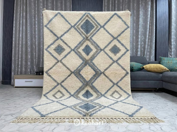 Custom Beni Ourain Rug - Handwoven Moroccan Wool with Organic Blue & Grey Pattern