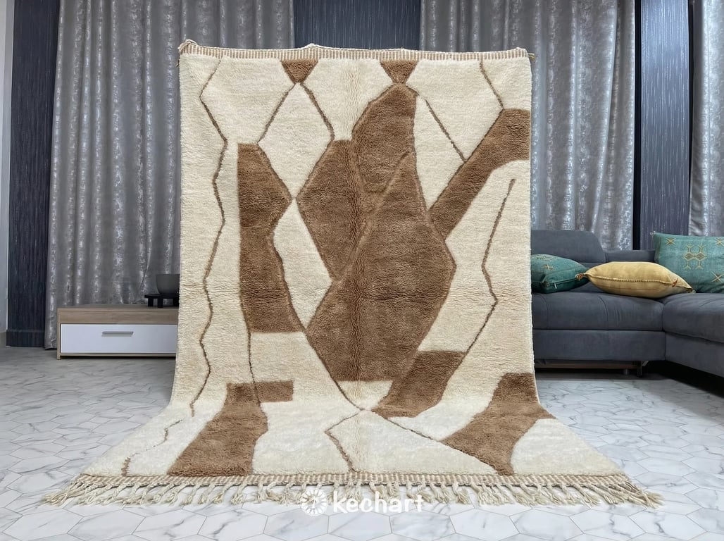 Custom Beni Ourain Rug - Made to Order Cream & Greige Diamond Wool Rug