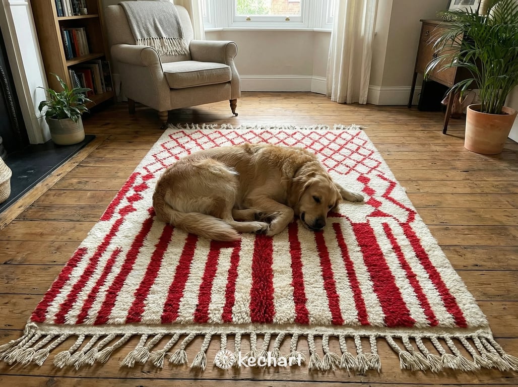 Custom Beni Ourain Rug in 'Red Alert' - Made to Order Moroccan Wool Area Rug with Geometric Diamonds
