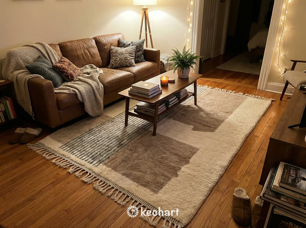 Custom Beni Ourain Rug - Handwoven Wool Diamond Design in Soft White & Grey