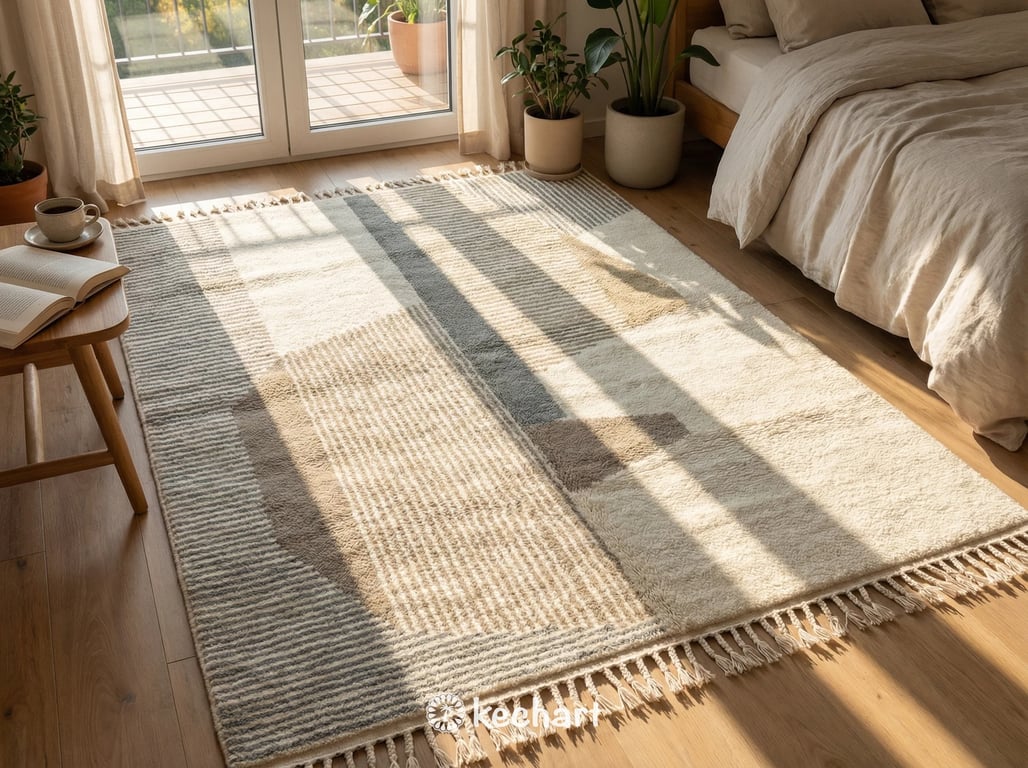 Custom Beni Ourain Moroccan Rug - Soft White & Grey Geometric Wool - Made to Order