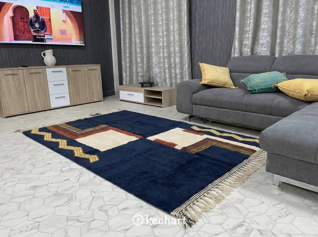 Custom Size Beni Ourain Rug - Handwoven Moroccan Wool in Rust & Cream Geometric