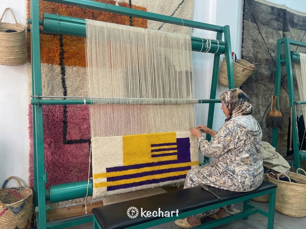 Custom Beni Ourain Rug - Handwoven Wool, Night Sky & Sunflower Diamonds