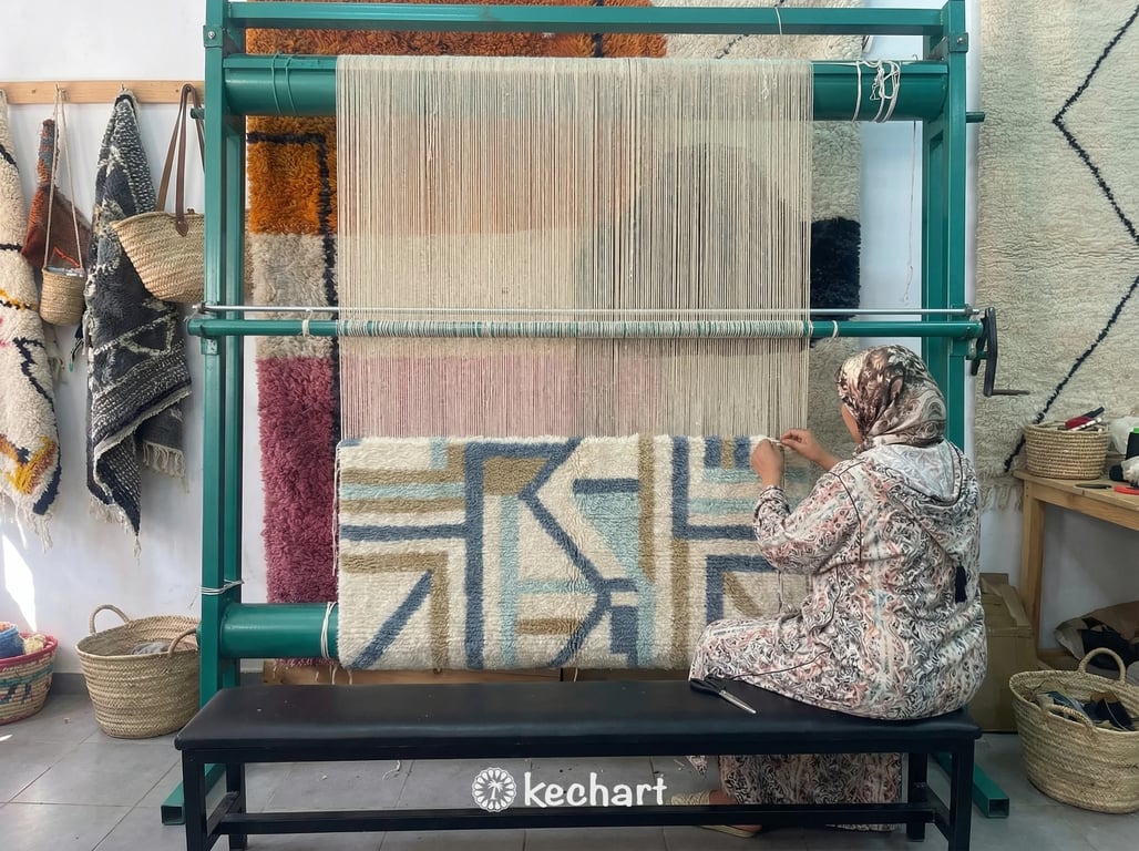 Custom Beni Ourain Moroccan Rug in Dusty Blue & Cream Wool - All Sizes Available