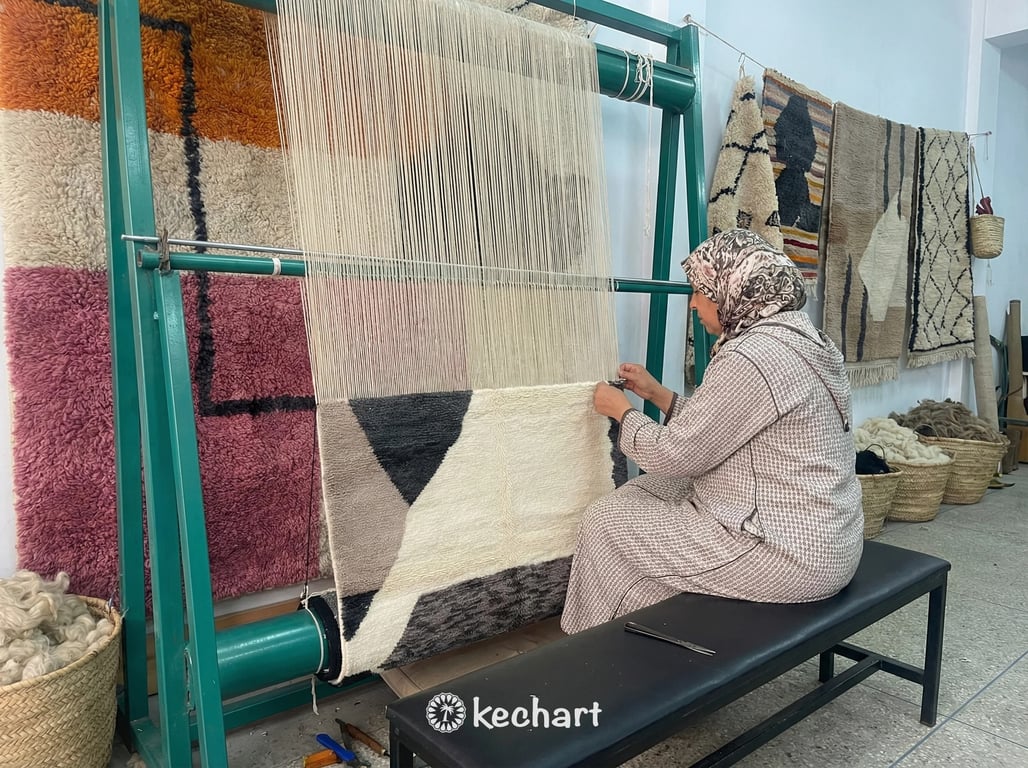 Custom Beni Ourain Rug - Handwoven Moroccan Wool with Grey & Taupe Diamonds