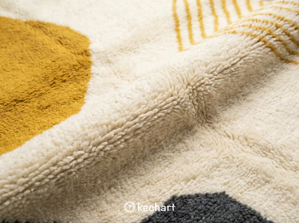 Handwoven Custom Beni Ourain Rug - Natural Cream & Curry Yellow Wool