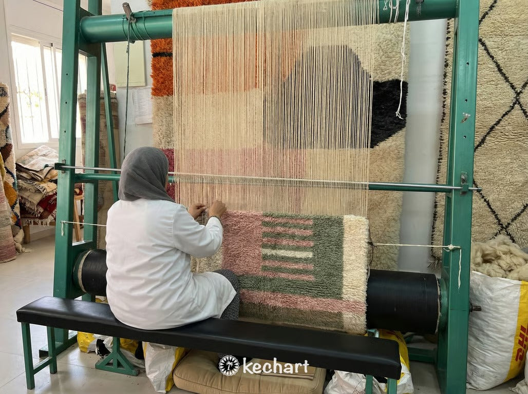 Custom Beni Ourain Rug - Made to Order Moroccan Wool, Sage & Pink Geometric