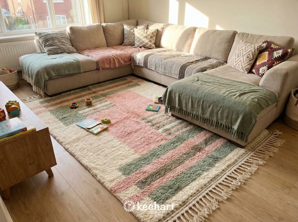 Custom Beni Ourain Rug - Made to Order Moroccan Wool, Sage & Pink Geometric