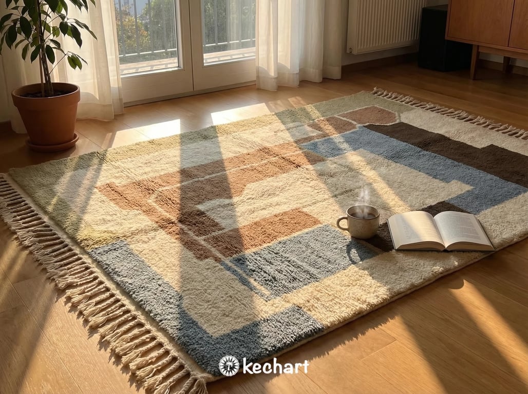 Custom Beni Ourain Moroccan Rug - Sand & Dusty Blue Geometric Wool Area Rug