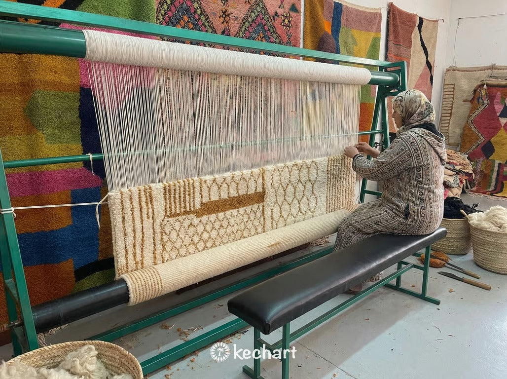 Custom Beni Ourain Rug - Handwoven Moroccan Wool Rug in Cream & Desert Sun