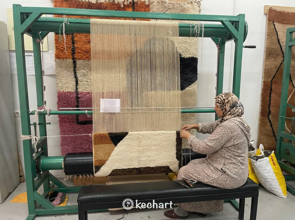 Custom Beni Ourain Rug - Handwoven Moroccan Wool Rug in Cream, Toffee & Camel