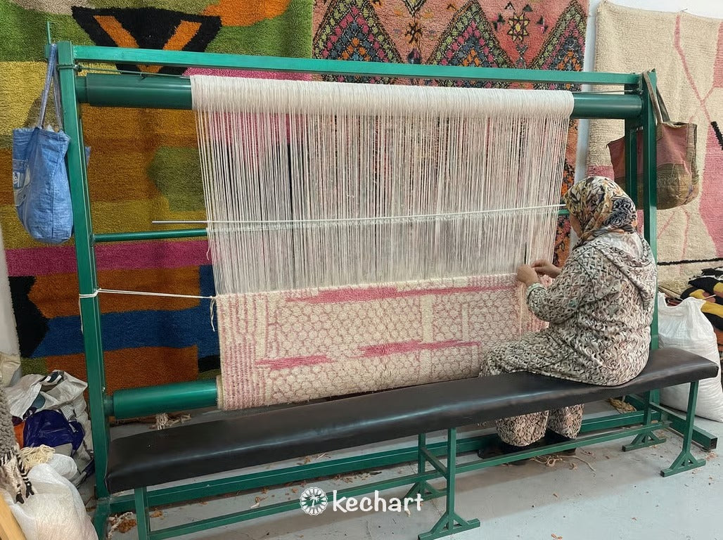 Custom Beni Ourain Rug - Made to Order Moroccan Wool with Pink Diamonds