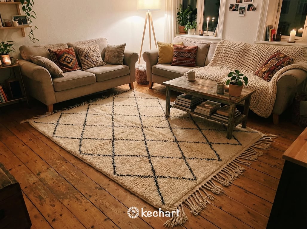 Custom Size Beni Ourain Rug - Handwoven Moroccan Wool in Cream & Charcoal