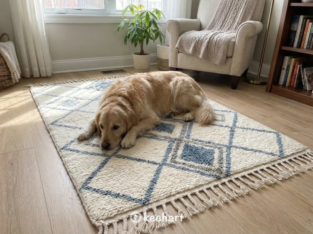Custom Beni Ourain Rug - Handwoven Moroccan Wool with Organic Blue & Grey Pattern