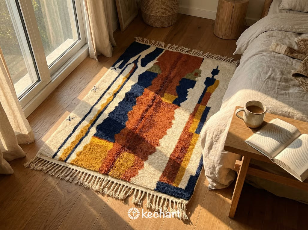 Custom Beni Ourain Rug - Made to Order Geometric Rust & Navy Wool Rug