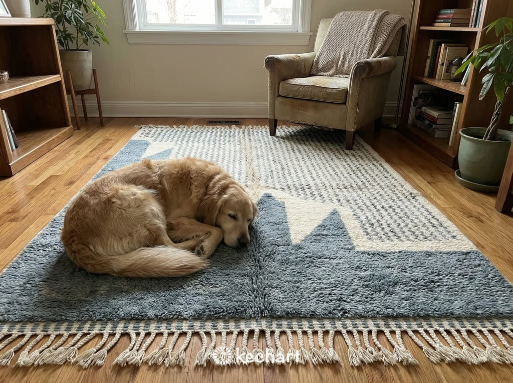 Custom Beni Ourain Rug - Made to Order Moroccan Wool Rug Cream & Blue Grey