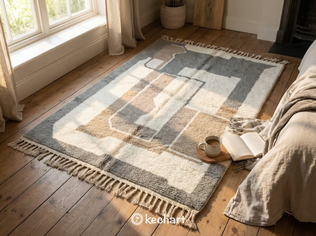 Custom Beni Ourain Rug - Handwoven Moroccan Wool in Soft White & Grey