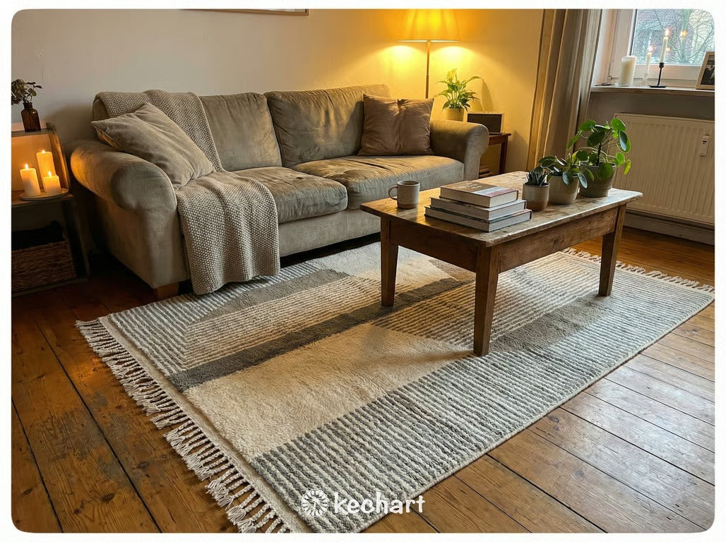 Custom Beni Ourain Moroccan Rug - Soft White & Grey Geometric Wool - Made to Order